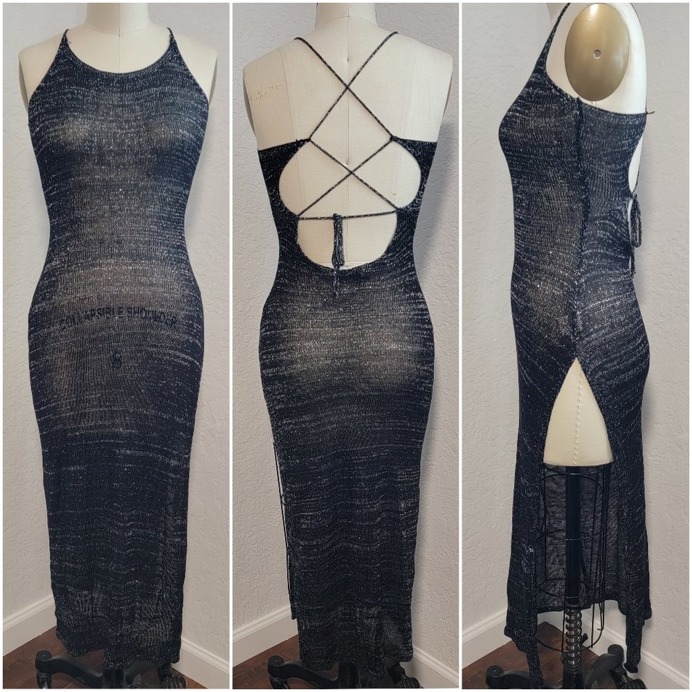 No Label Sheer Crochet Cover-up Slip Dress